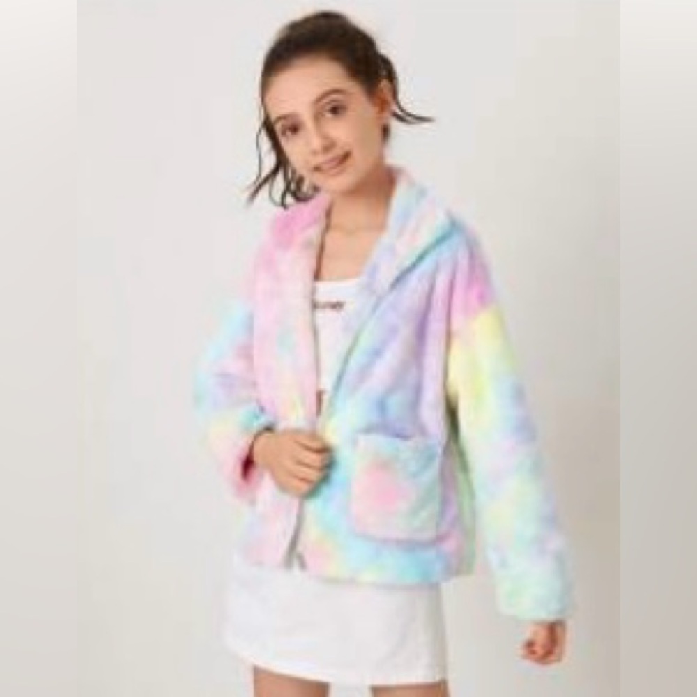 Girls tie dye zipper up teddy coat 9Y